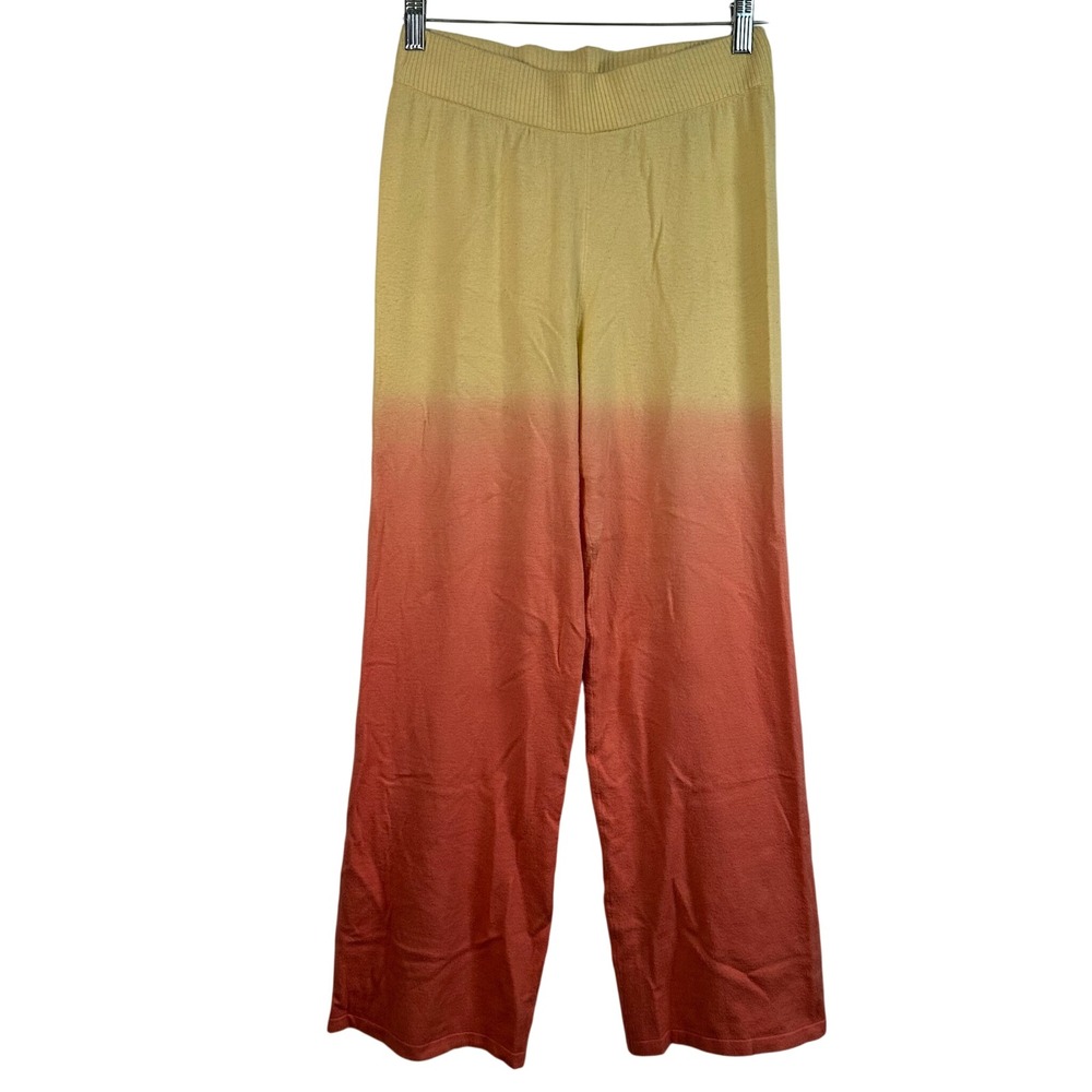 JustFab Yellow Pink Ombre Knit Wide Leg Lounge Pants Small High Rise Sunset
